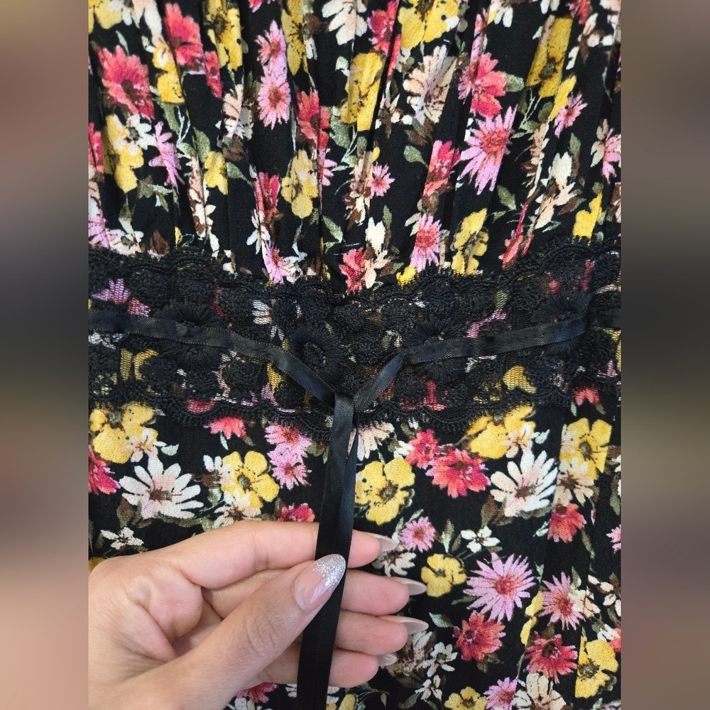 Forever 21 Floral Black Milkmaid Midi Dress - Picture 5 of 11